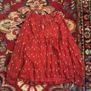 Sezane Estrella Shirt, Red and Gold